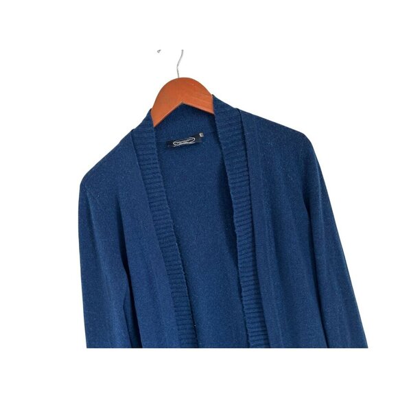 Magaschoni 100% Cashmere Oversized Cardigan Open Front Sweater Blue Ribbed Trim - Picture 3 of 7